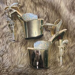 Pleaser Gold Stripper Heels